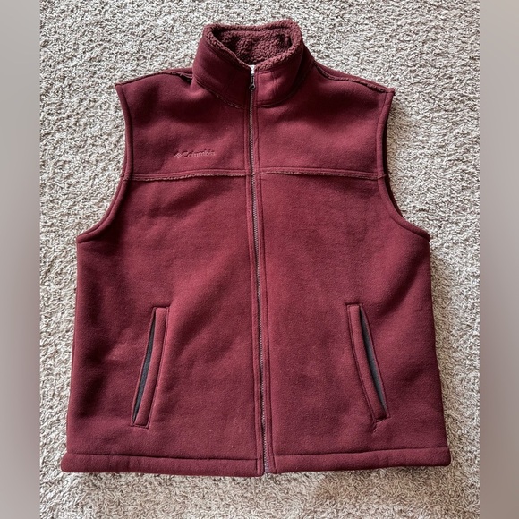 Columbia Sherpa Lined Heavyweight Full Zip Vest Men Size Large Burgundy - Picture 1 of 5